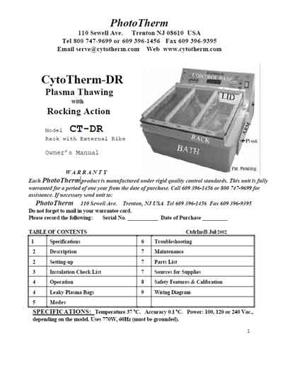 Инструкция пользователя User manual на CytoTherm-DR (PhotoTherm) [---]