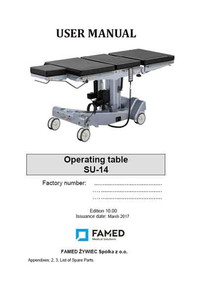 Инструкция по эксплуатации, Operation (Instruction) manual на Хирургия Операционный стол SU-14 [Famed]