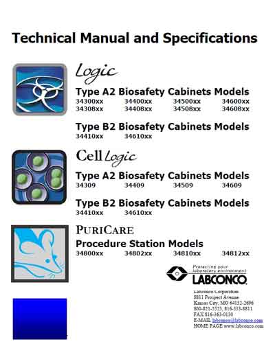 Техническая документация Technical Documentation/Manual на Logiс, PuriCare, CellLogic (Labconco) [---]