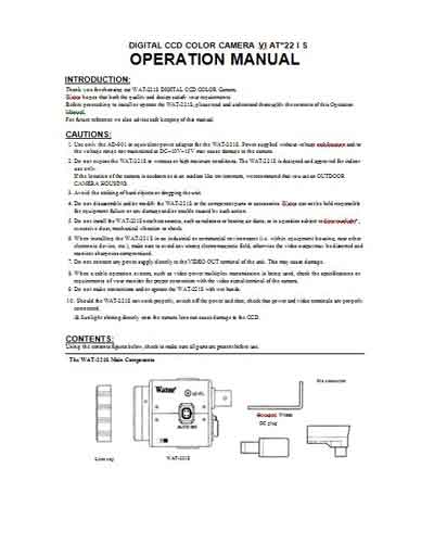Инструкция по эксплуатации, Operation (Instruction) manual на Лаборатория-Микроскоп WAT-221S Видеокамера к микроскопу [Watec]