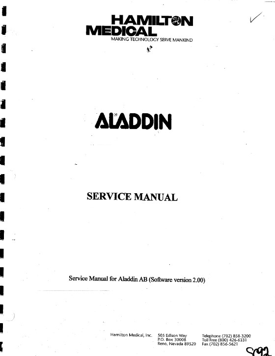 Сервисная инструкция, Service manual на ИВЛ-Анестезия Aladdin