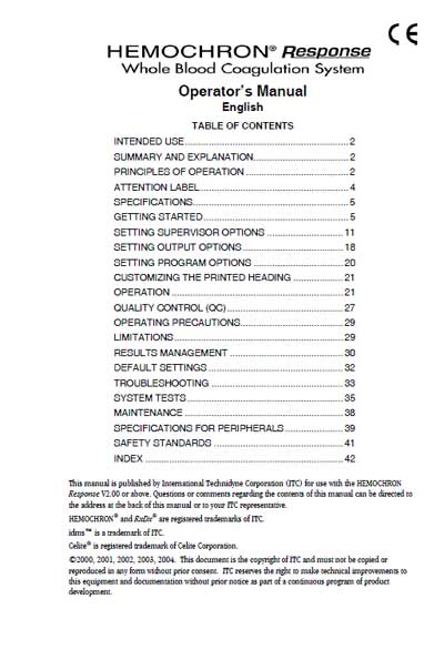 Руководство оператора, Operators Guide на Анализаторы HemoChron Response (ITC)