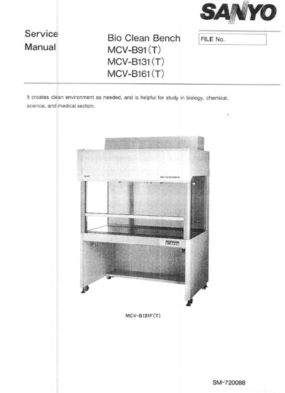 Сервисная инструкция Service manual на Антисептические столы Bio Сlean bench MCV-B91, B131, 161(T) [Sanyo]