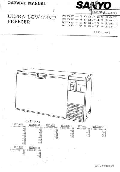 Сервисная инструкция Service manual на Медицинские морозильники MDF-292,492,592,792 (AT) [Sanyo]