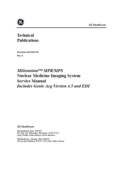 Сервисная инструкция Service manual на Гамма-камера Millennium MPR/MPS [General Electric]