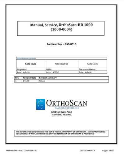 Сервисная инструкция, Service manual на Рентген HD 1000 [OrthoScan]
