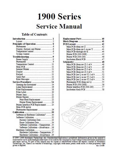 Сервисная инструкция, Service manual на Анализаторы-Фотометр Stat Fax 1900 Series