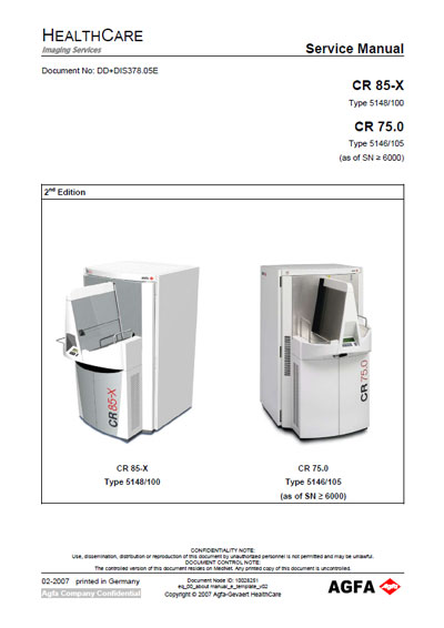 Сервисная инструкция Service manual на Дигитайзер CR 85-X (5148/100), CR 75.0 (5146/105) [Agfa-Gevaert]