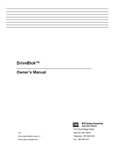 Инструкция пользователя User manual на DriveBlok для ротора гентри SpindleBlok (MTS) [---]