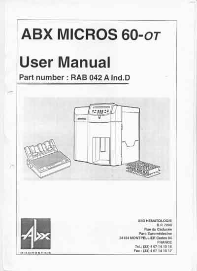 Инструкция пользователя User manual на ABX Micros 60-OT (RAB 042 A Ind D) [Horiba -ABX Diagnostics]