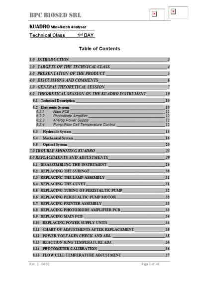 Сервисная инструкция, Service manual на Анализаторы KUADRO (BPC BioSED srl)