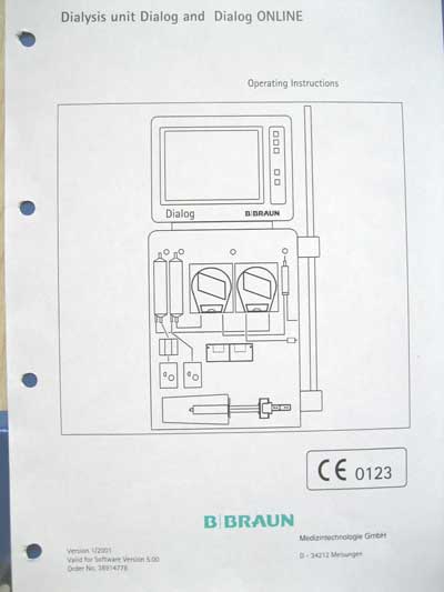 Инструкция по эксплуатации Operation (Instruction) manual на Dialog & Dialog ONLINE SW 5.00 (2001) [BBraun]