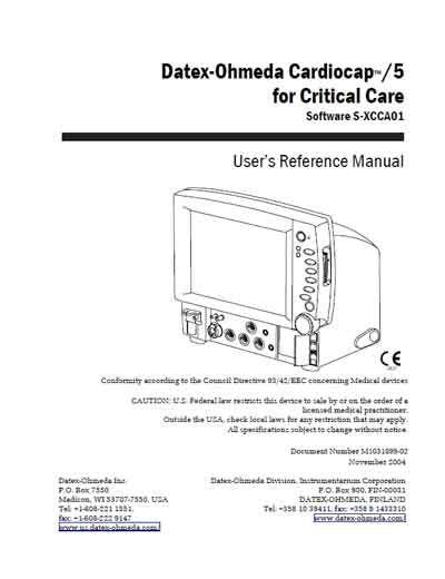 Инструкция пользователя User manual на Cardiocap 5 [Datex-Ohmeda]