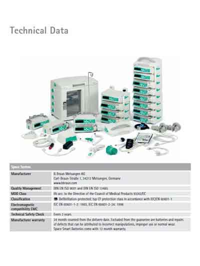 Технические характеристики Specifications на Инфузомат Space System [BBraun]