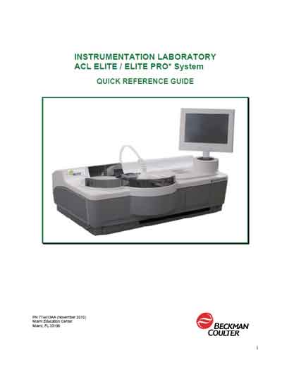 Инструкция пользователя User manual на ACL Elite - Elite Pro System (Quick reference guide) [Beckman Coulter]