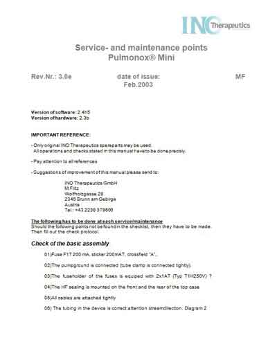 Сервисная инструкция Service manual на Pulmonox Mini (INO) [---]