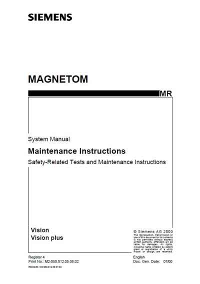 Инструкция по техническому обслуживанию Maintenance Instruction на Magnetom Vision, Vision plus [Siemens]