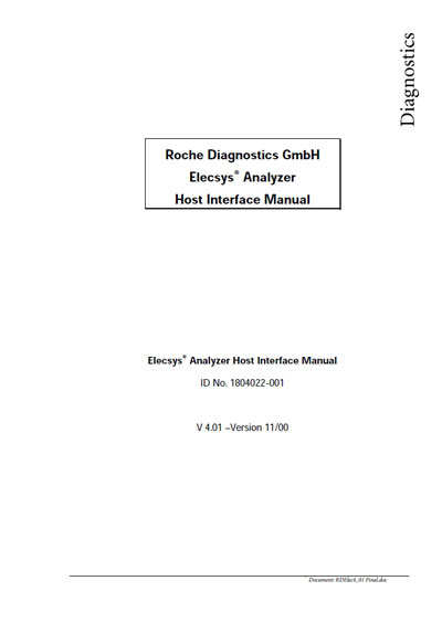 Техническая документация, Technical Documentation/Manual на Анализаторы Elecsys (Host Interface Manual)