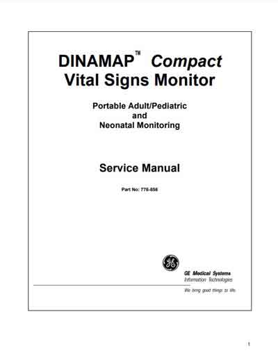 Сервисная инструкция, Service manual на Мониторы Dinamap Compact TS