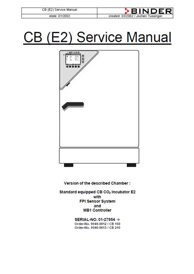 Сервисная инструкция, Service manual на Инкубатор CO2 CB (E2)