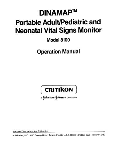 Инструкция по эксплуатации Operation (Instruction) manual на Dinamap Model 8100 (48 стр) [Critikon]