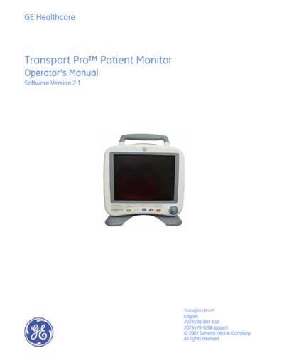 Инструкция пользователя User manual на Transport Pro Ver 2.1 [General Electric]