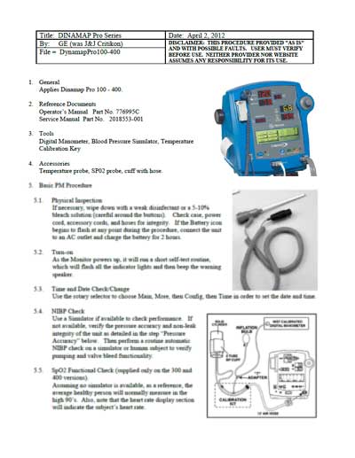 Техническое описание, Technical description на Анализаторы Dinamap Pro Series 100-400 (Criticon) Disclaimer