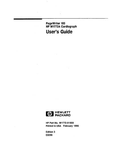 Инструкция пользователя User manual на PageWriter 100 M1772A [Hewlett Packard]