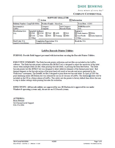 Программное обеспечение  на LabPro Barcode Printer Utilities [Dade Behring]