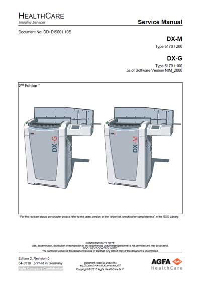 Сервисная инструкция Service manual на Дигитайзер DX-M, DX-G [Agfa-Gevaert]