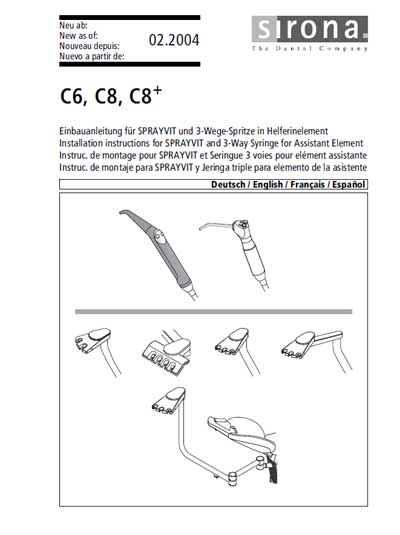 Инструкция по монтажу Installation instructions на C6, C8, C8+ Sprayvit [Sirona]