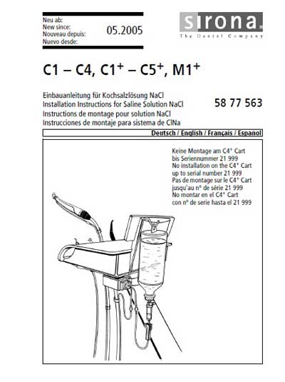 Инструкция по монтажу Installation instructions на C1 - C4, C1+ - C5+, M1+ Saline Solution [Sirona]