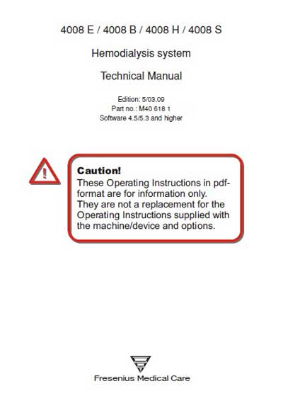 Техническая документация, Technical Documentation/Manual на Гемодиализ 4008 E/B/H/S
