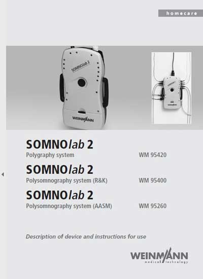 Инструкция пользователя, User manual на Диагностика Полисомнограф SOMNOlab 2, WM 95420, 95400, 95260