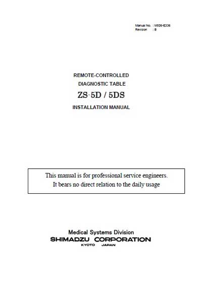 Инструкция по монтажу Installation instructions на ZSU-5D/5DS Remote Controlled R/F System [Shimadzu]