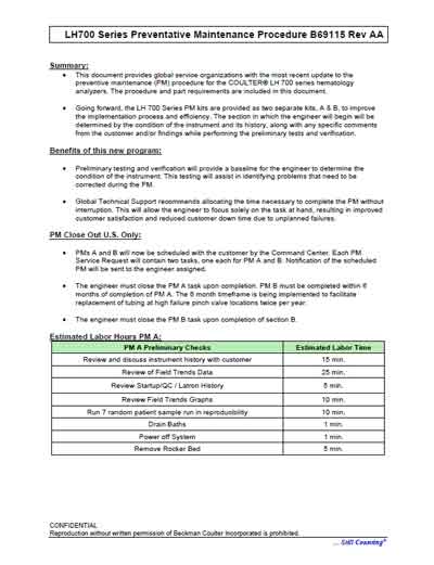 Инструкция по обслуживанию и ремонту, Adjustment instructions на Анализаторы LH 700 Series (Preventative Maintenance Procedure)