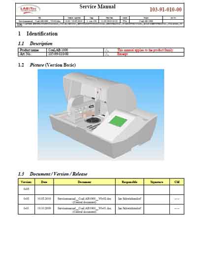 Сервисная инструкция, Service manual на Анализаторы-Коагулометр CoaLAB 1000 V0.02